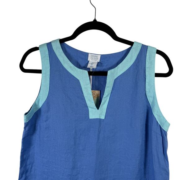 Singrid Olsen 100% Linen Blue Shift Dress Coastal Lagenlook Beachy NEW Womens Sm - Picture 2 of 6